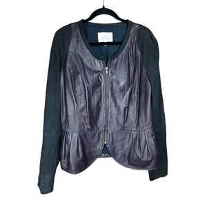 Hinge Purple Leather Jacket Full Zip Moto Peplum Size 1 Small